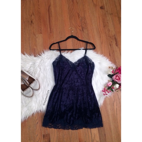 Vintage Other - 🌿 Vtg 90’s Indigo Crushed Velvet Mini Slip Dress